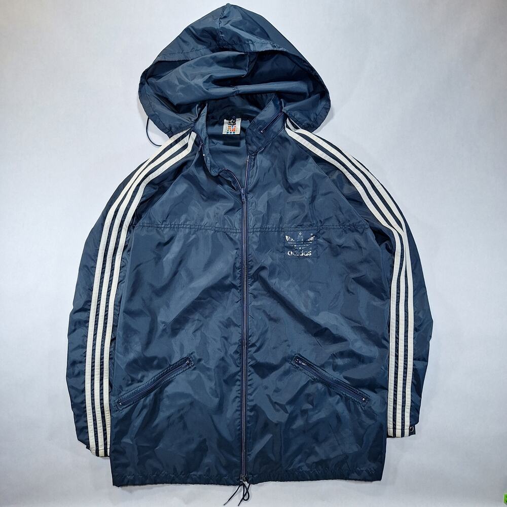 Vintage 90s Adidas Windbreaker Jacket Mens 46 XL Blue White Striped Trefoil
